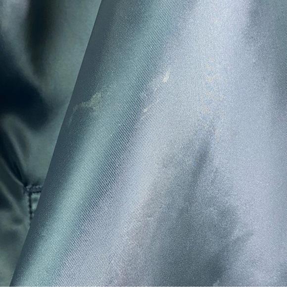 Vintage 1991 Navy Blue Satin Baseball Bomber Jacket Striped Trim XL - Picture 5 of 6